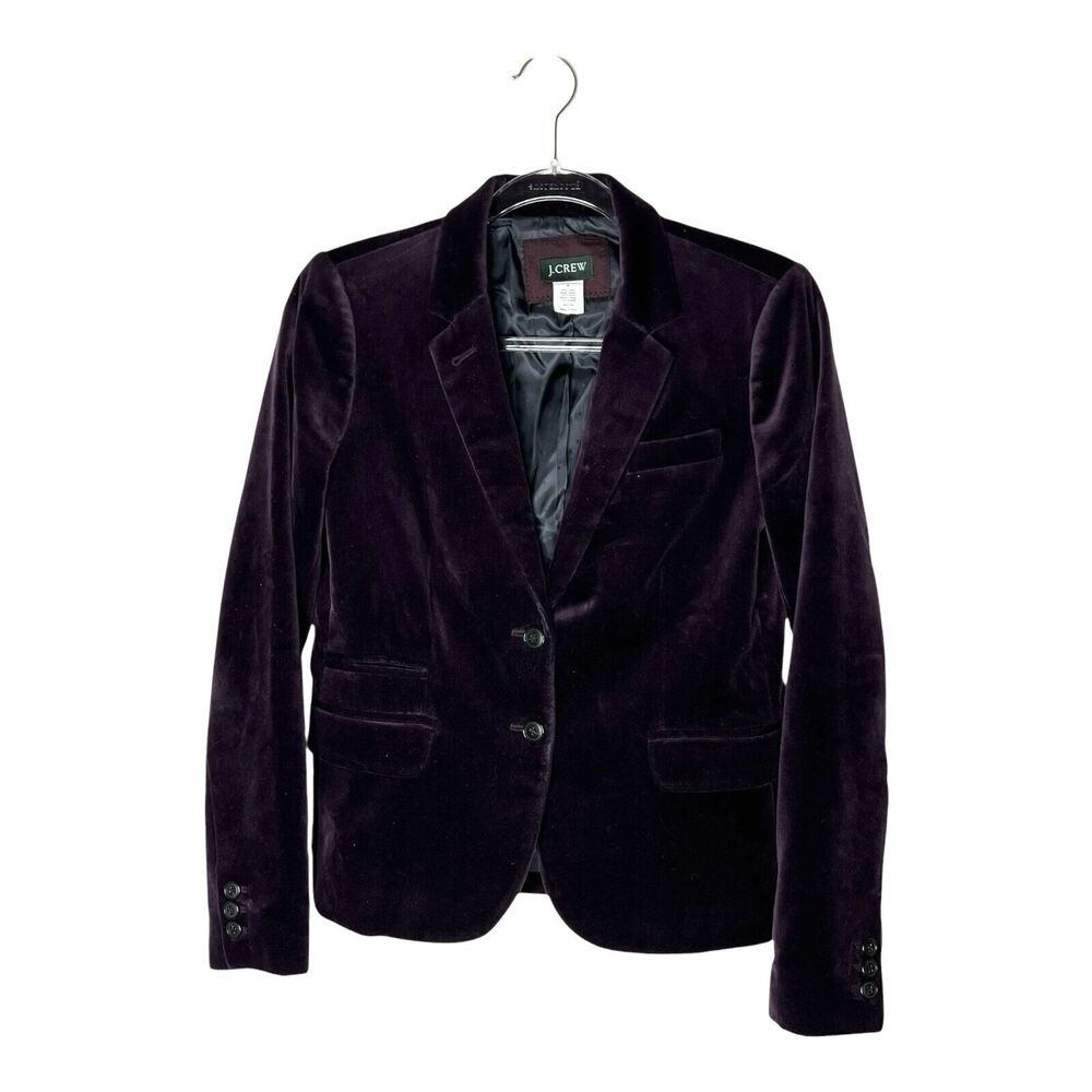 J Crew Blazer Womens 6 Velvet Purple One Button Single Breasted Career Holiday
